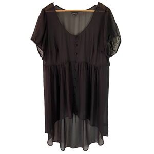 Torrid Top Womens 1X Babydoll Tunic Sheer Black Flowy Button Front Whimsygoth